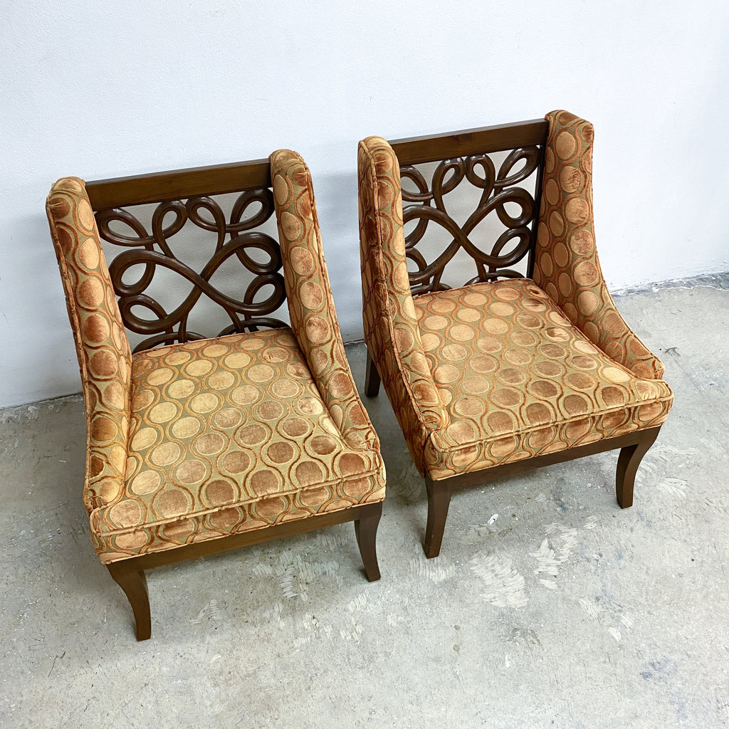 Pair Of 1960s Carved Open Back Lounge Or Occasional Armchairs