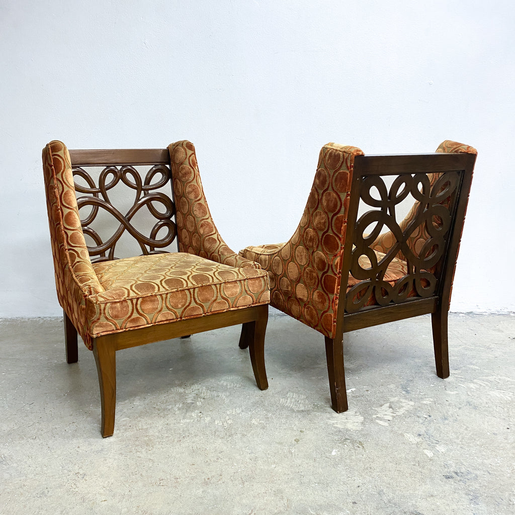 Pair Of 1960s Carved Open Back Lounge Or Occasional Armchairs