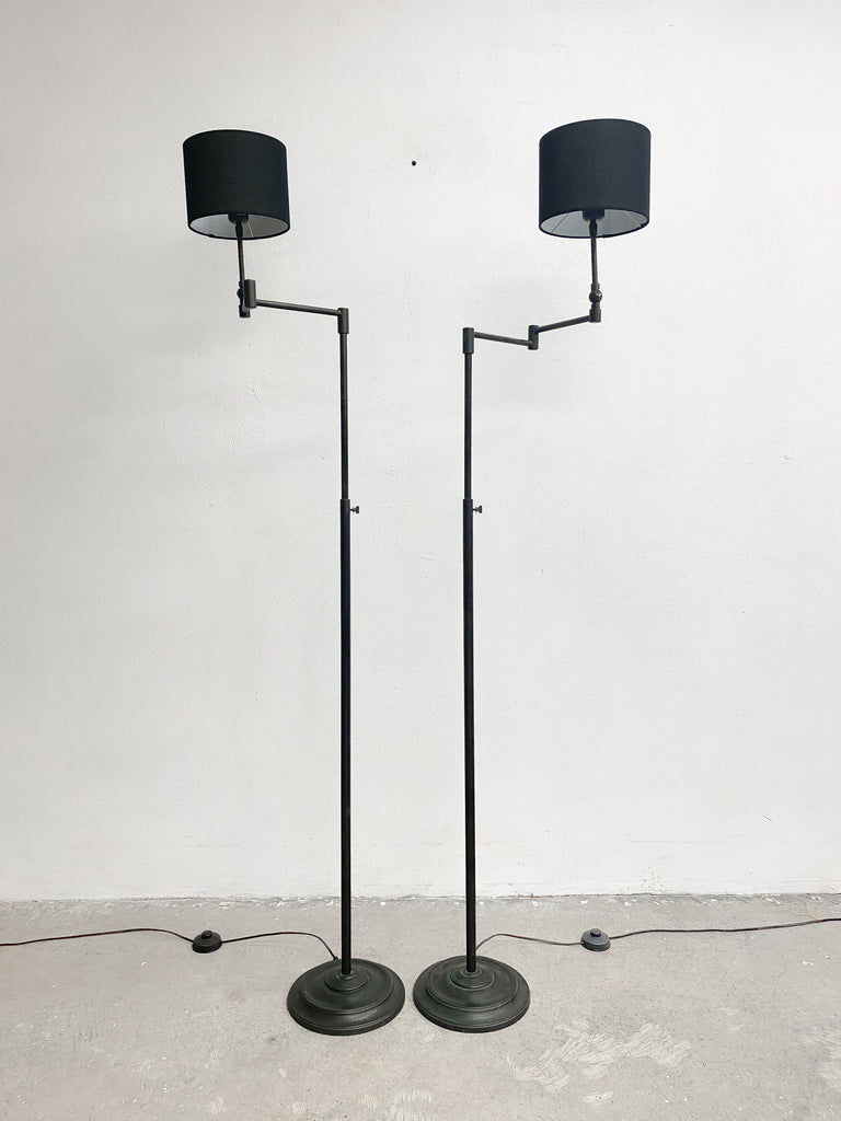 Pair Of Adjustable Brass Floor Lamps With Swing Arms