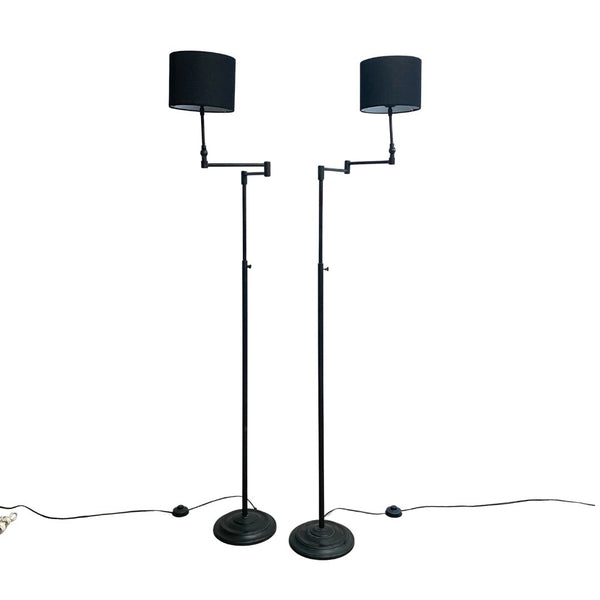 Pair Of Adjustable Brass Floor Lamps With Swing Arms