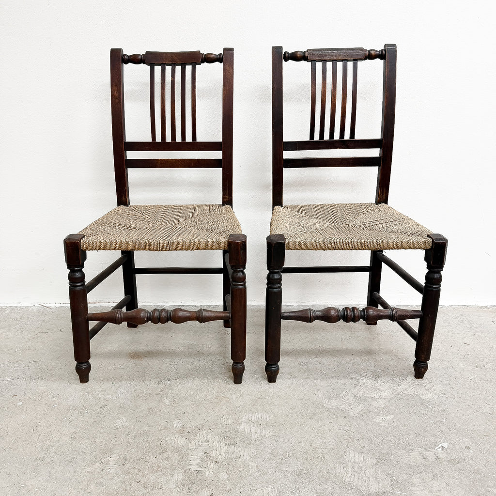 Pair Of Antique Chair With Woven Seagrass Seats