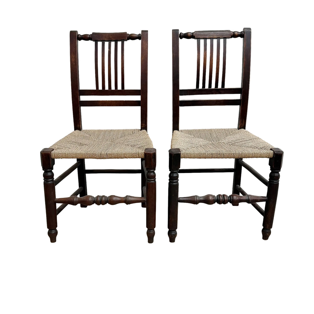 Pair Of Antique Chair With Woven Seagrass Seats
