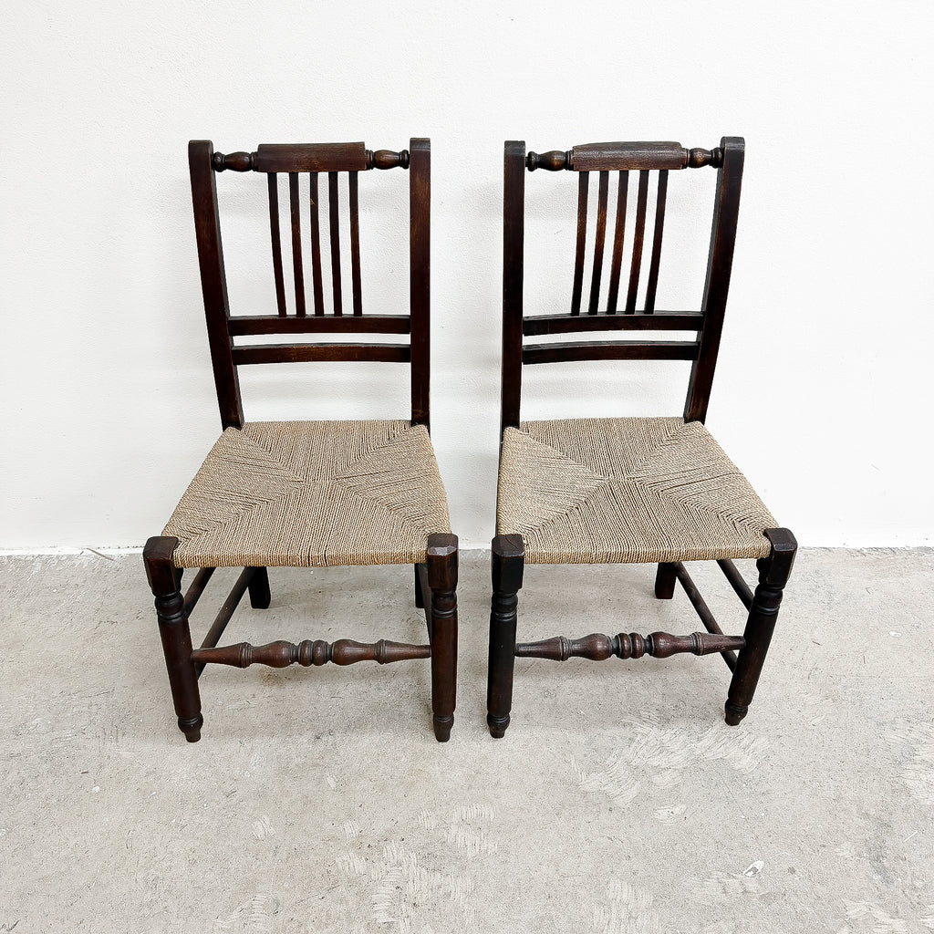 Pair Of Antique Chair With Woven Seagrass Seats