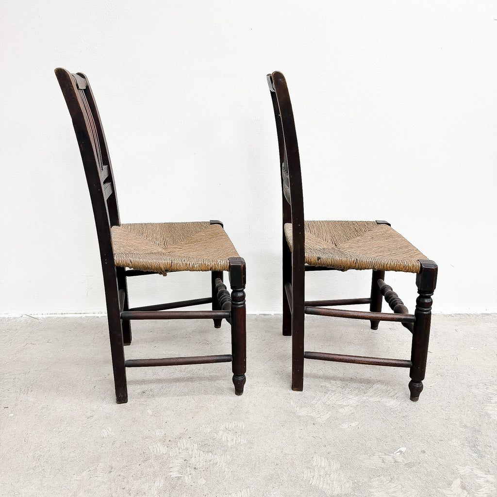 Pair Of Antique Chair With Woven Seagrass Seats
