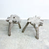 Pair Of Bespoke Organic Form Weathered Wood Stools Or Side Tables