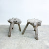 Pair Of Bespoke Organic Form Weathered Wood Stools Or Side Tables