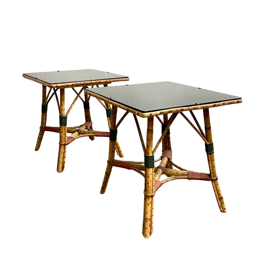 Pair Of Early 20th Century Art Deco Glass Topped Spotted Cane Side Tables