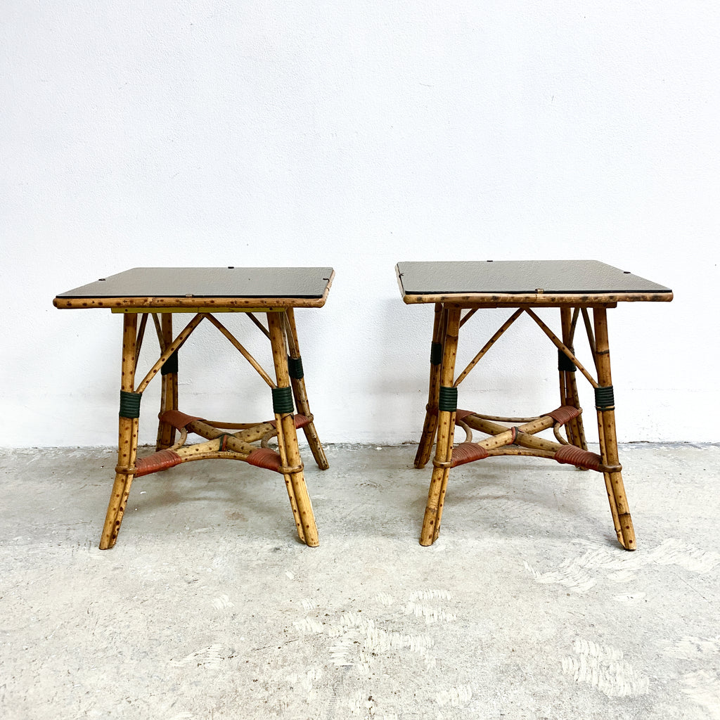 Pair Of Early 20th Century Art Deco Glass Topped Spotted Cane Side Tables