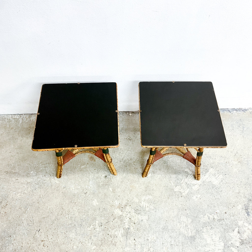 Pair Of Early 20th Century Art Deco Glass Topped Spotted Cane Side Tables