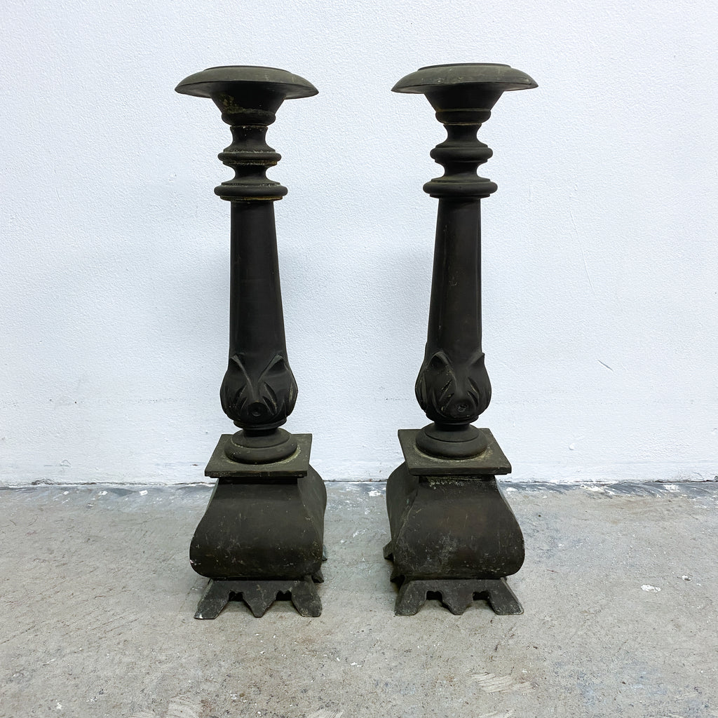 Pair Of Large Vintage Ornate Metal Candlesticks
