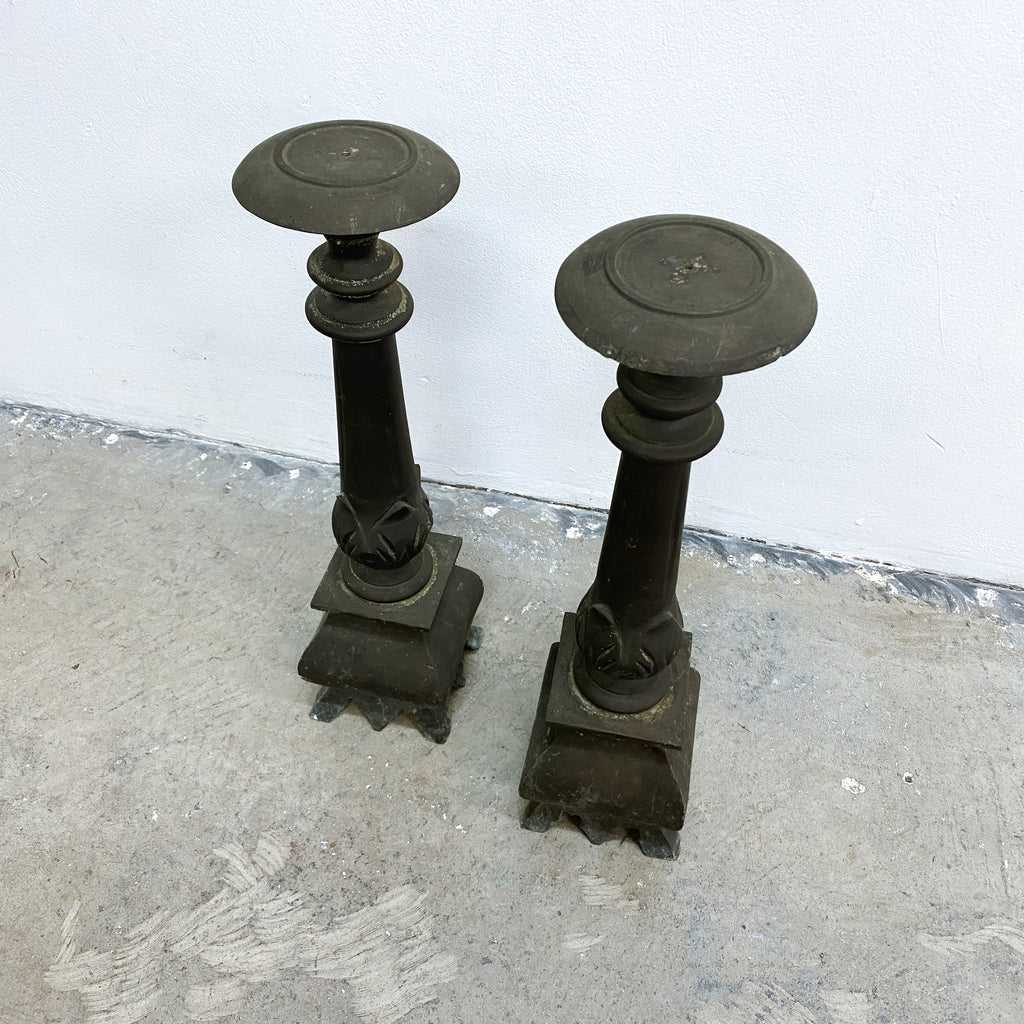 Pair Of Large Vintage Ornate Metal Candlesticks