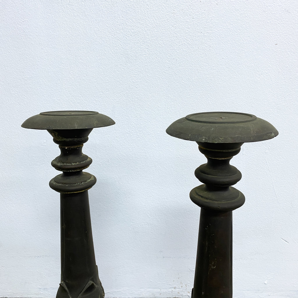 Pair Of Large Vintage Ornate Metal Candlesticks