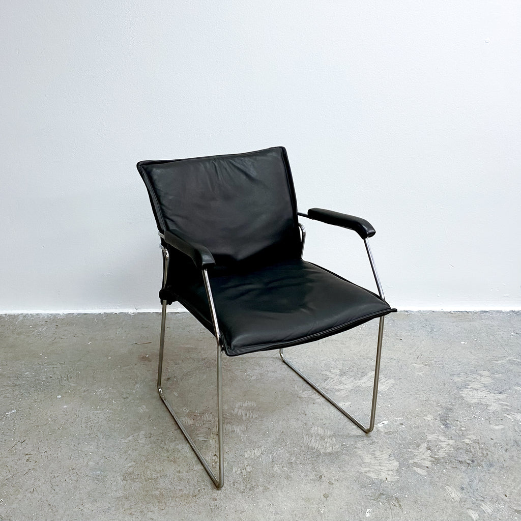 Pair Of Mid 1970's Century Italian Chrome And Leather Chairs