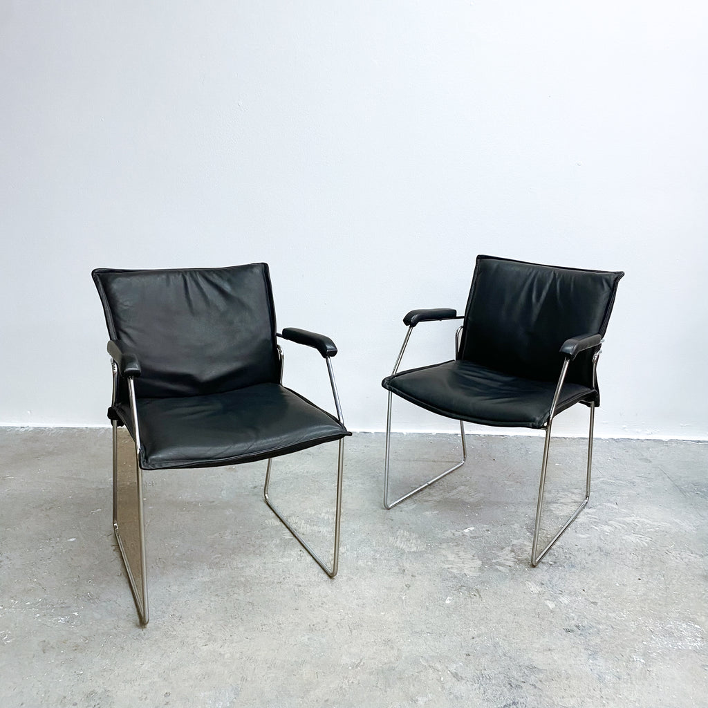 Pair Of Mid 1970's Century Italian Chrome And Leather Chairs