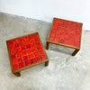 Pair Of Mid Century Meranti And Red Tile Top Side Tables C1970s