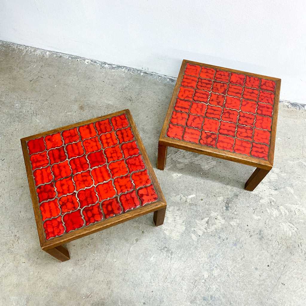 Pair Of Mid Century Meranti And Red Tile Top Side Tables C1970s