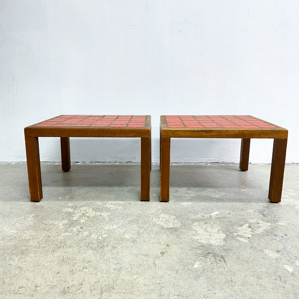 Pair Of Mid Century Meranti And Red Tile Top Side Tables C1970s