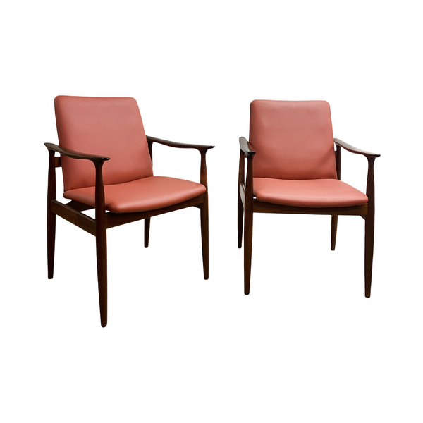 Pair Of Mid Century Parker Teak Ballarat Carver Armchairs