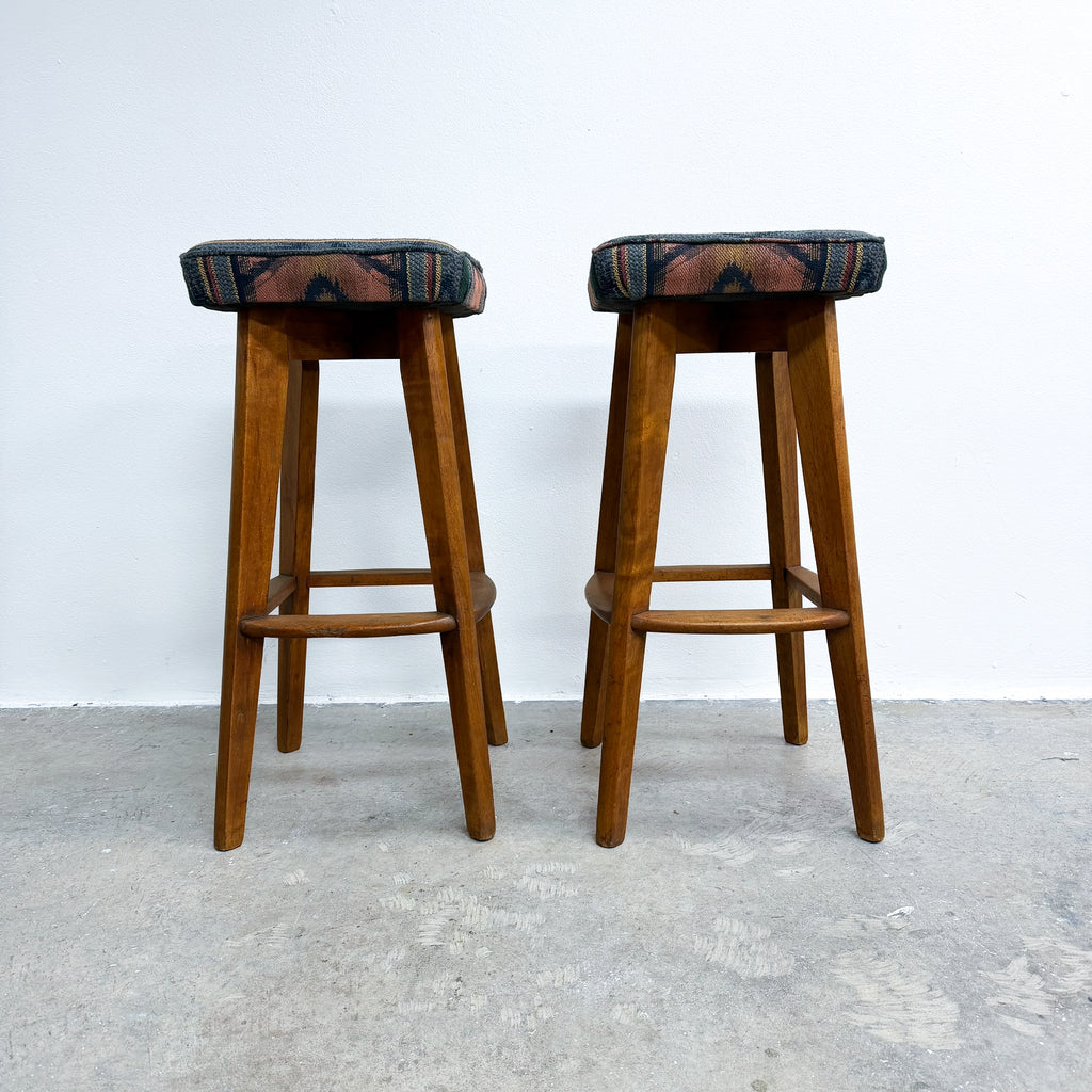 Pair Of Mid Century Teak Bar Stools