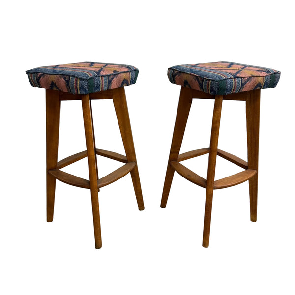 Pair Of Mid Century Teak Bar Stools