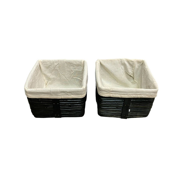 Pair Of Pencil Cane Baskets Tidies With Liners