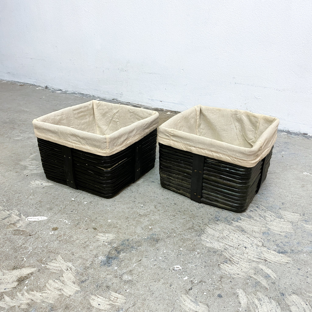 Pair Of Pencil Cane Baskets/ Tidies With Liners