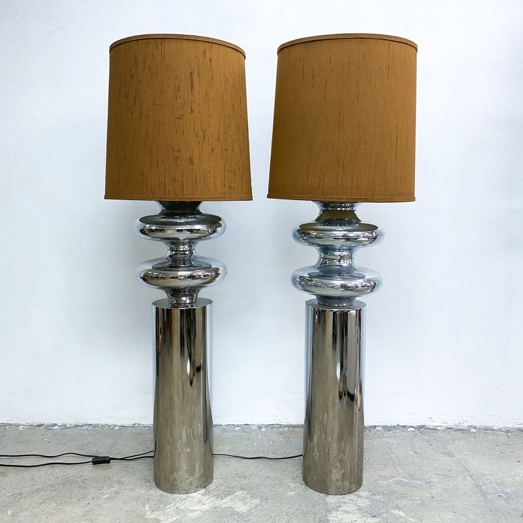 Pair Of Post Modern Brutalist Chrome Floor Lamps