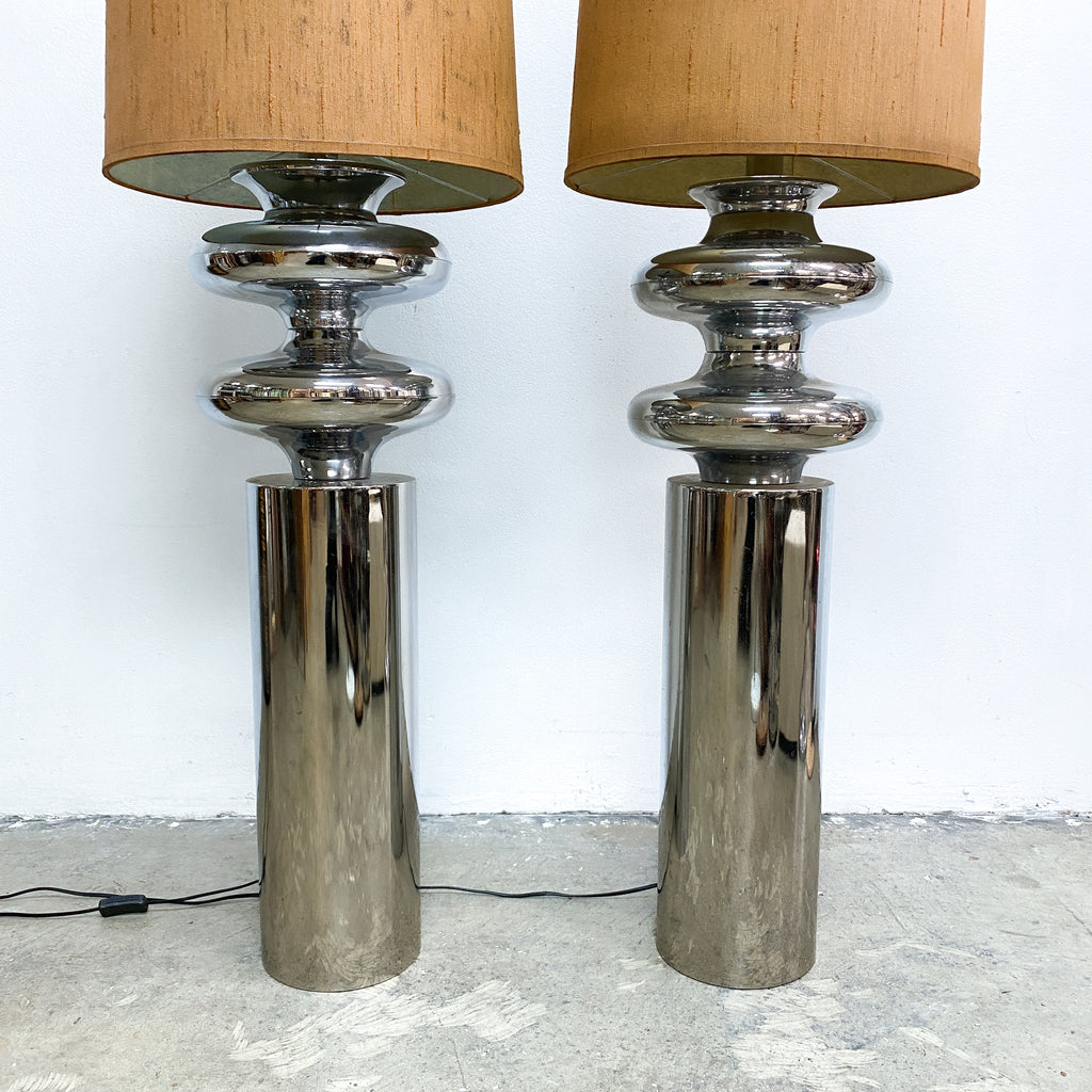 Pair Of Post Modern Brutalist Chrome Floor Lamps