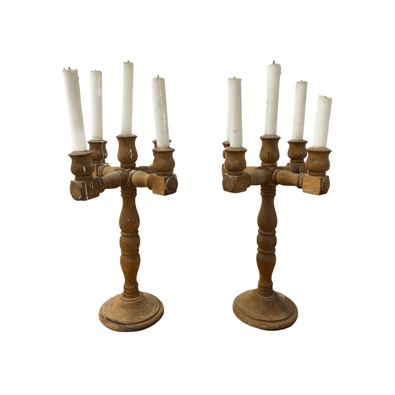 Pair Of Raw Teak Mid Century Candelabra