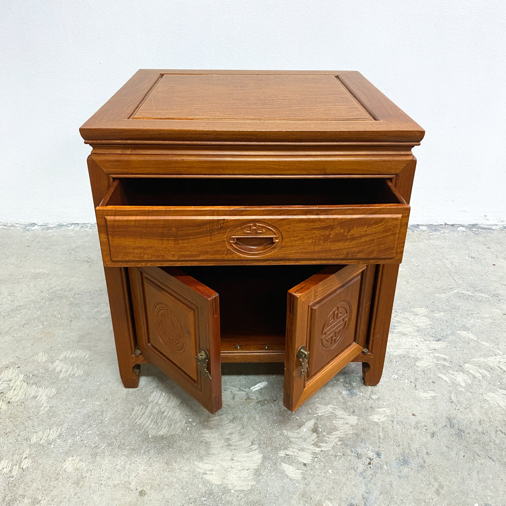 Pair Of Vintage Chinese Cherrywood Bedside Cabinets