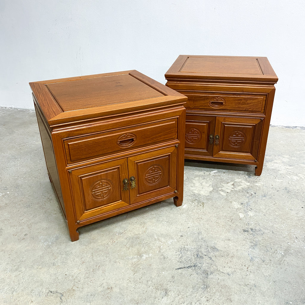 Pair Of Vintage Chinese Cherrywood Bedside Cabinets