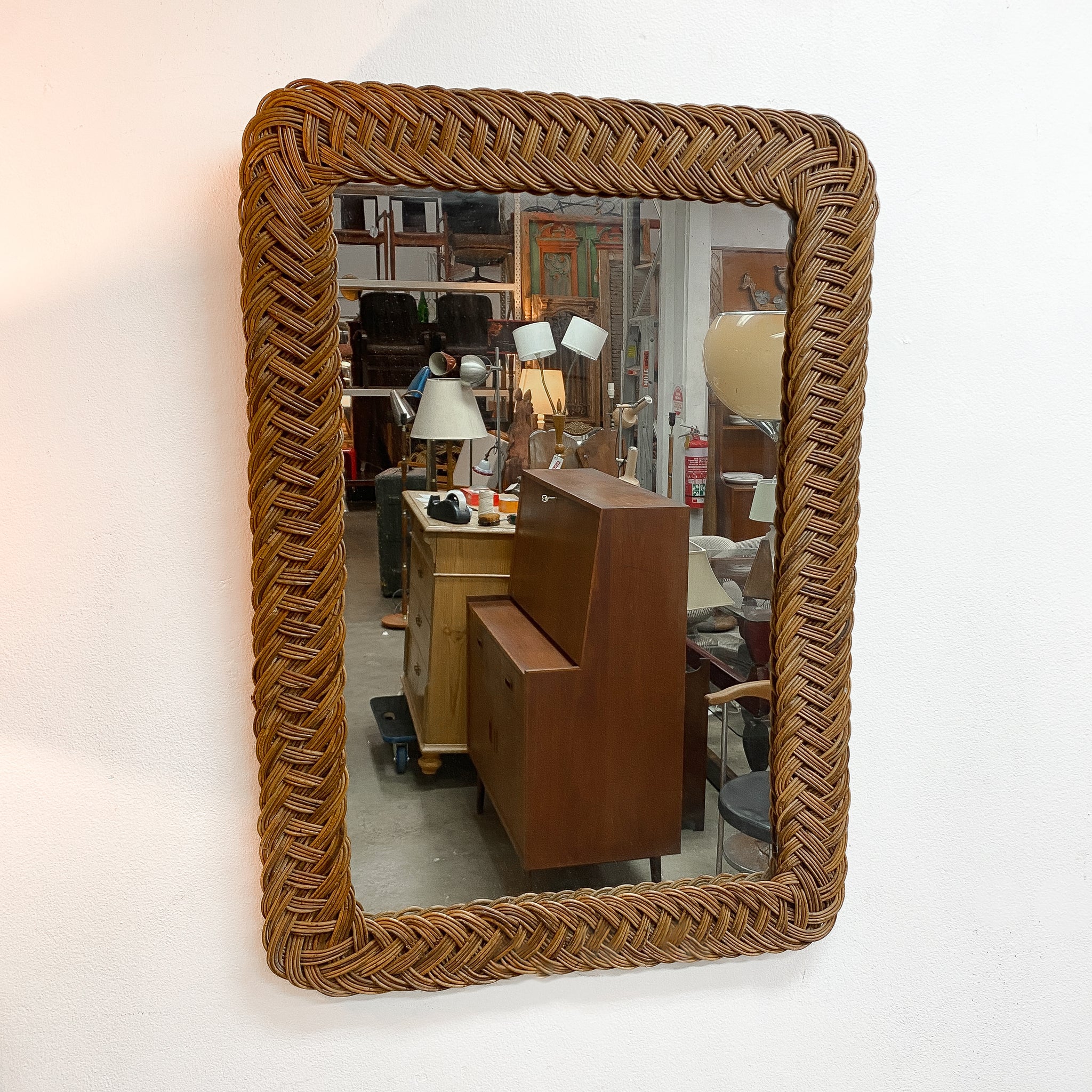 Pair Of Large Vintage Braided Wicker Rattan Mirrors– The Design Ark