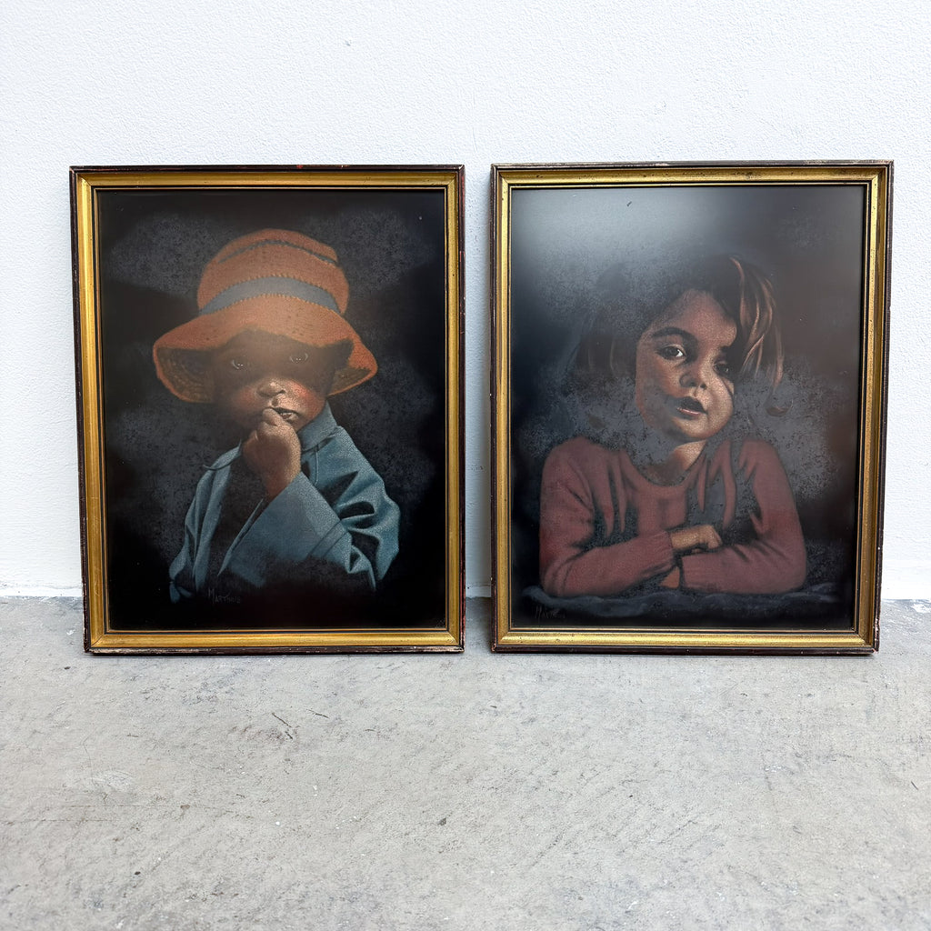 Pair Of Australian Mid Century Child Portraits By Artist Martinus