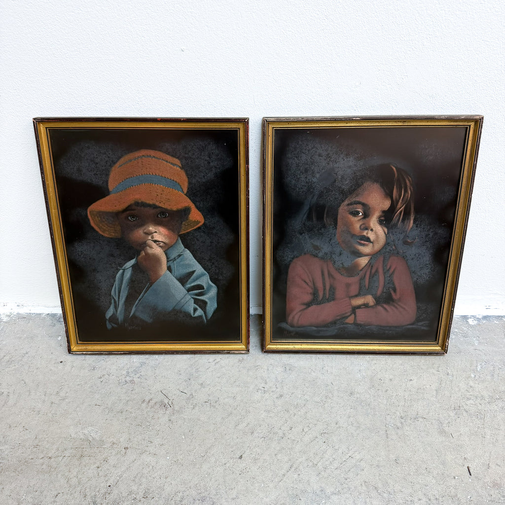 Pair Of Australian Mid Century Child Portraits By Artist Martinus