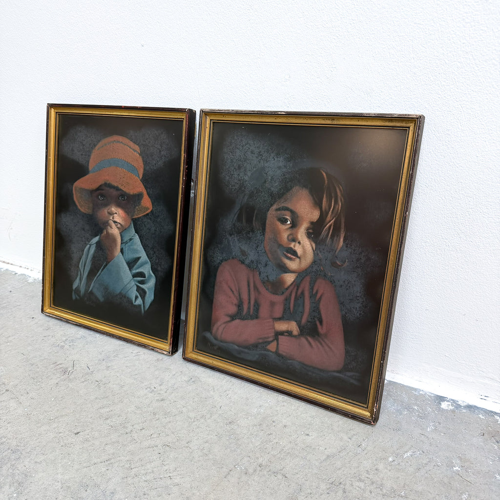 Pair Of Australian Mid Century Child Portraits By Artist Martinus