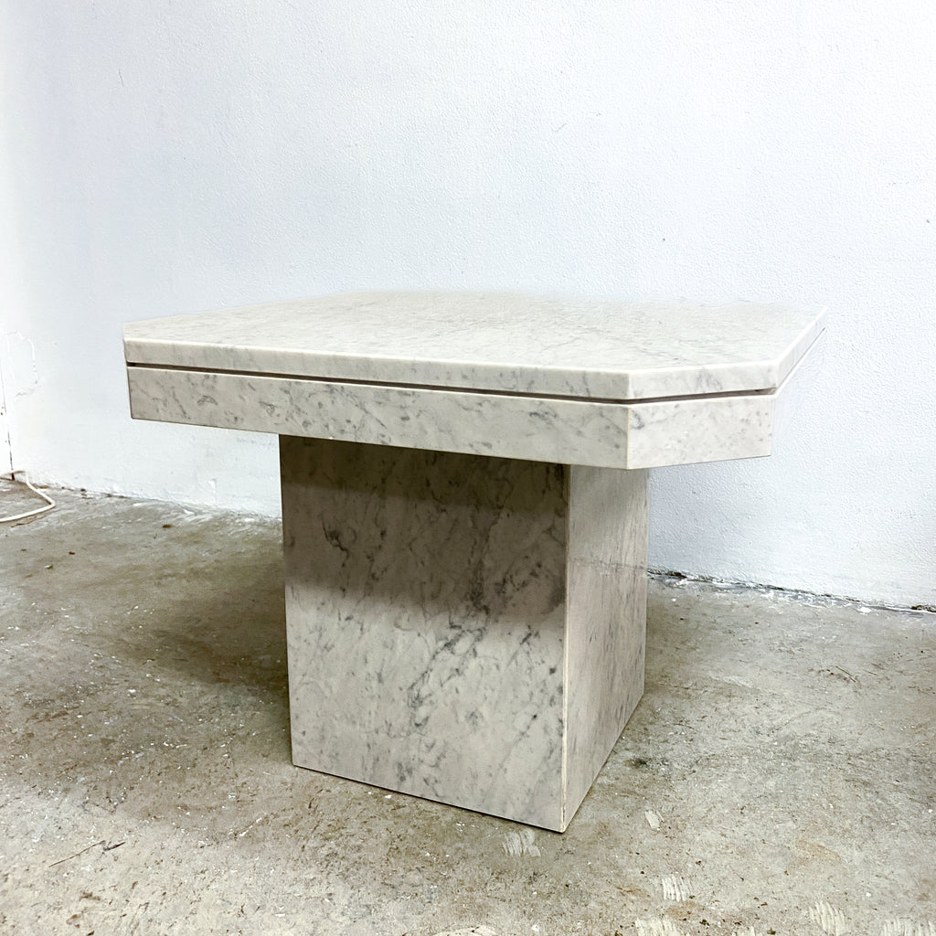 Pair Post Modern Marble Square Hexagonal Side Tables