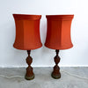 Pair of 1960's Mid Century Turned Teak Table Lamps Original Shades