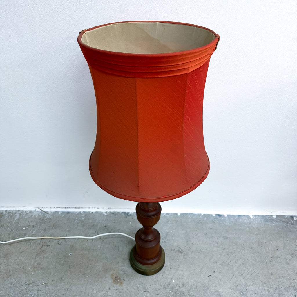 Pair of 1960's Mid Century Turned Teak Table Lamps Original Shades