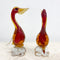 Pair of Mid Century Japanese Red and Orange Art Glass Ducks
