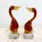 Pair of Mid Century Japanese Red and Orange Art Glass Ducks