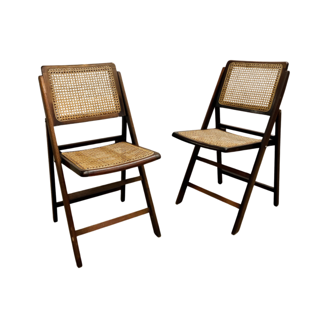 Pair of Mid Century Rattan Cane Folding Dining Chairs – The Design Ark