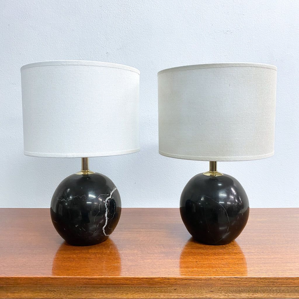 Pair of Post Modern Late 1990's Solid Marble Lamps