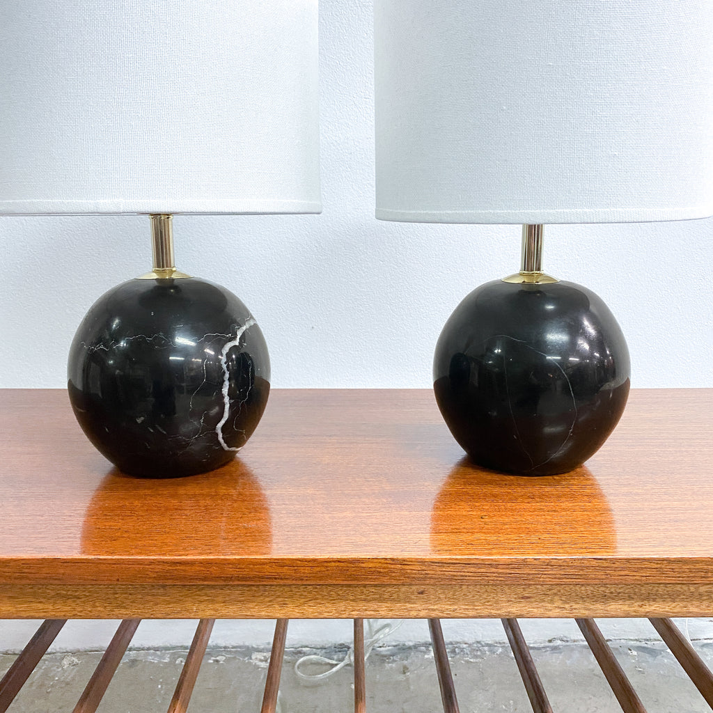 Pair of Post Modern Late 1990's Solid Marble Lamps