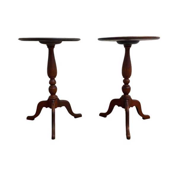 Pair of Vintage Cedar Tri-footed Wine Tables