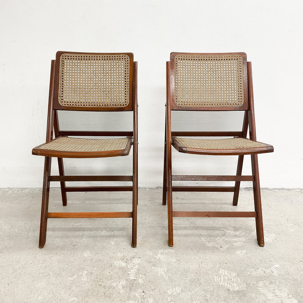 Pair of Vintage Folding Rattan Back And Seat Chairs