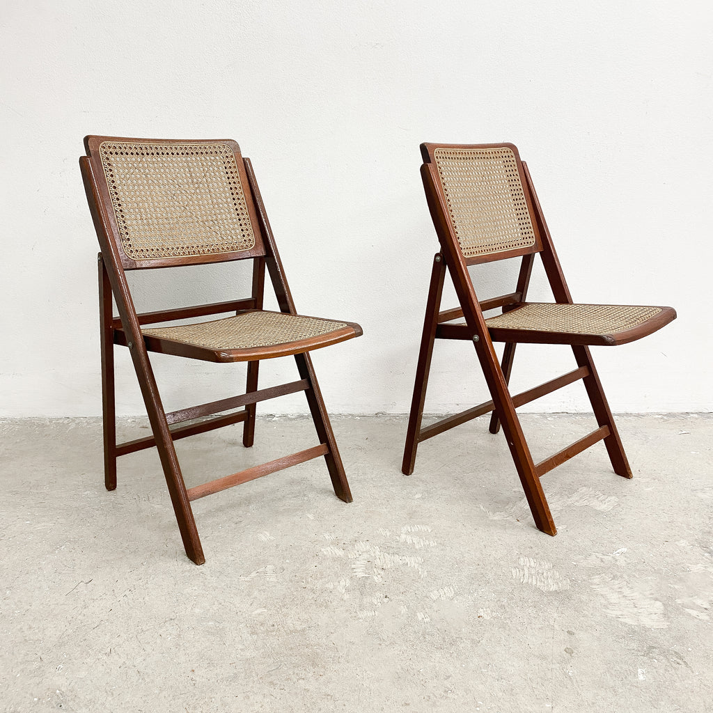 Pair of Vintage Folding Rattan Back And Seat Chairs