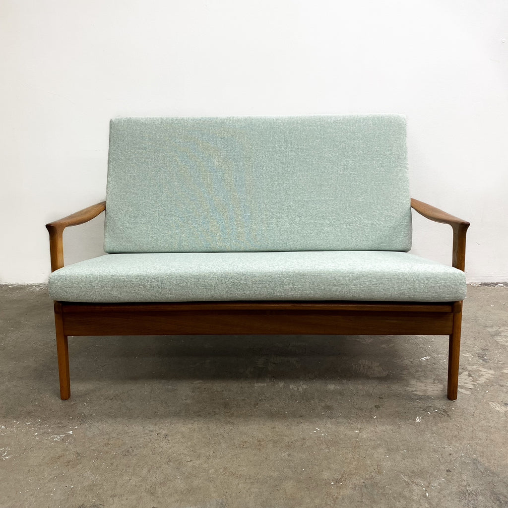 Mid Century Teak Parker Two Seater Sofa Lounge With New Upholstery