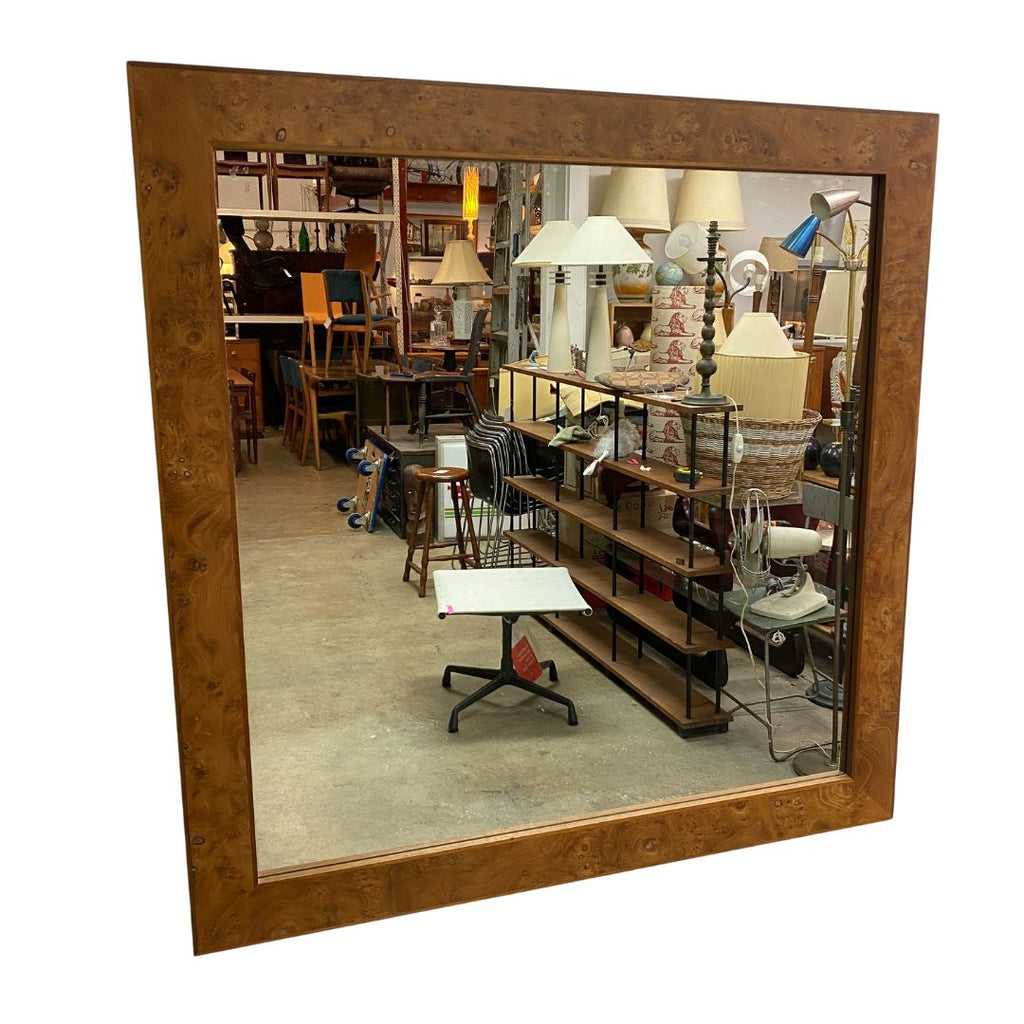 Post Modern 1980s Australian Burl Walnut Framed Wall Mirror