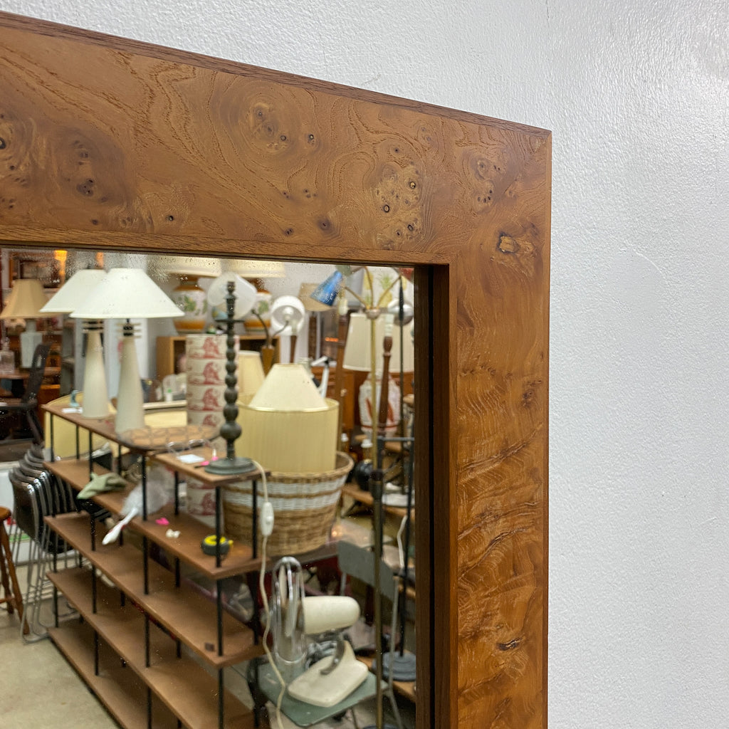 Post Modern 1980s Australian Burl Walnut Framed Wall Mirror