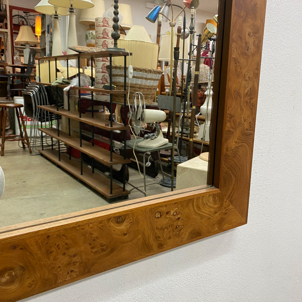 Post Modern 1980s Australian Burl Walnut Framed Wall Mirror